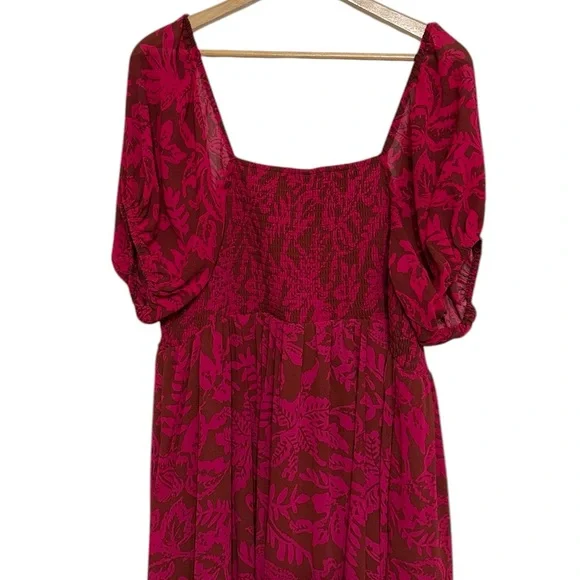 Torrid Dress Woman’s Size 1X Brown Pink Floral Smocked A-Line Midi Length - Picture 9 of 13